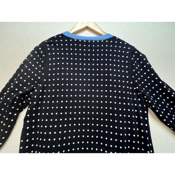 Talbots Womens Open Front Cardigan Sweater Sz Lp Black White Polka Dot Blue Trim - Picture 8 of 9